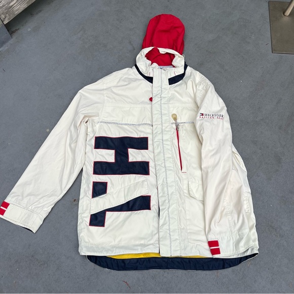 Vintage Tommy Hilfiger 90s Sailing Jacket Large Zip Windbreaker Spell Out Logo - Picture 1 of 16